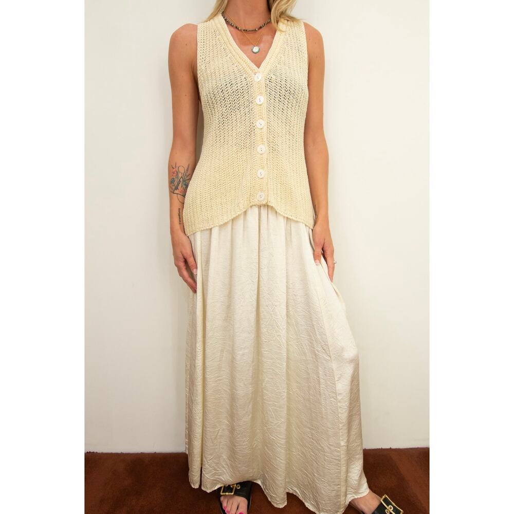 ENZA COSTA Linen Open Knit Vest Womens Medium Antique Cream Sleeveless Loose NEW